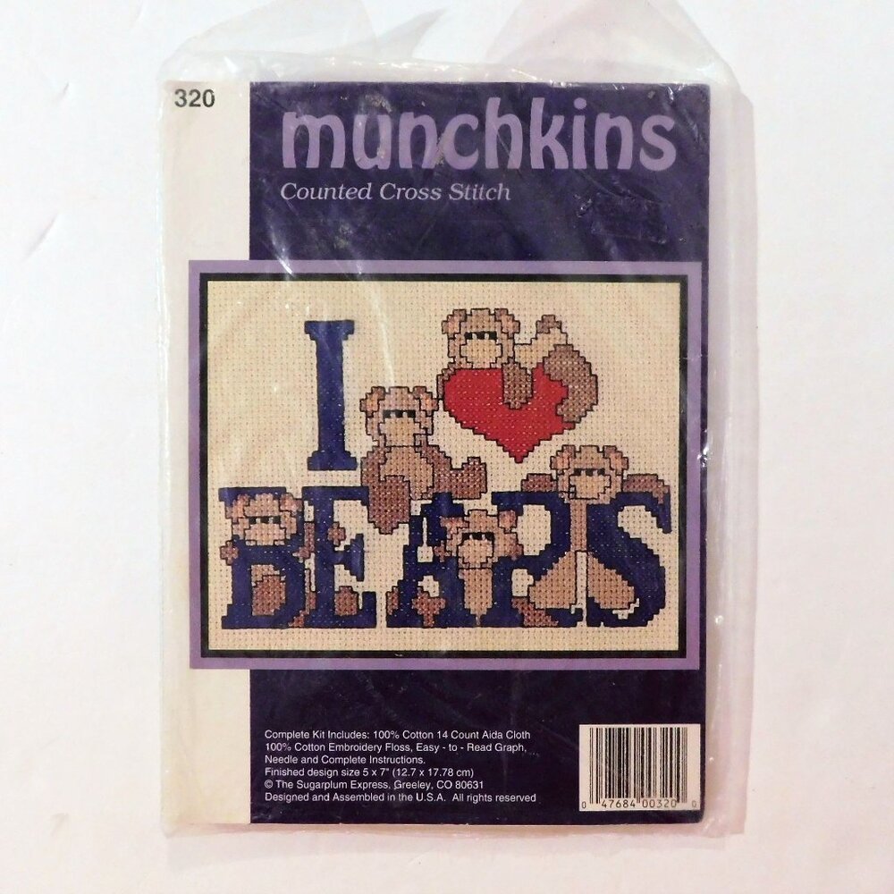 Munchkins Counted Cross Stitch Kit I Love Bears 5" X 7" Sugarplum Express Sealed